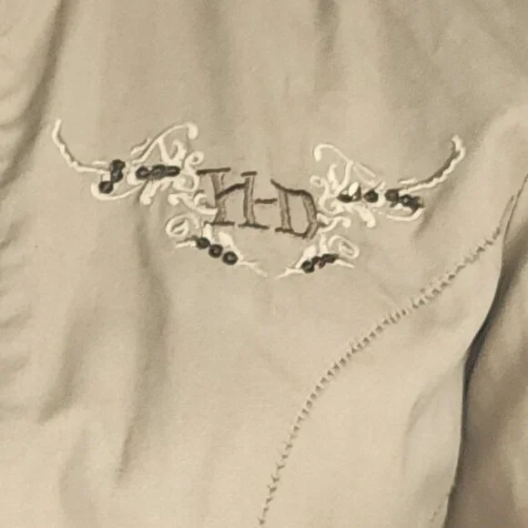 HARLEY DAVIDSON Khaki Full Zip Motorcycle Biker Jacket w/Pockets Sz S - Picture 7 of 7